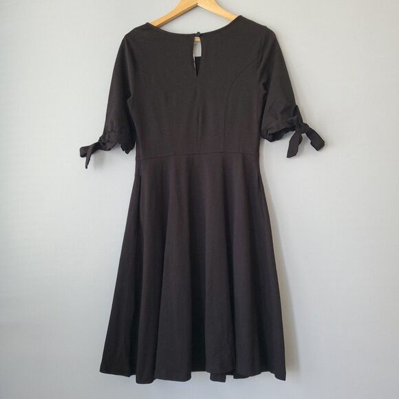 E. Shakti Black Short Sleeve Square Neck Fit and Flare Mini Dress Womens Medium - Picture 5 of 8